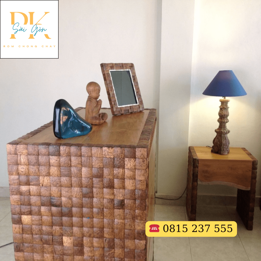 Gạch Gáo Dừa Thủ Công – Tôn Vinh Vẻ Đẹp Từ Chất Liệu Quê Hương 5 Gạch gáo dừa trang trí kệ tủ đơn giản mà đẳng cấp